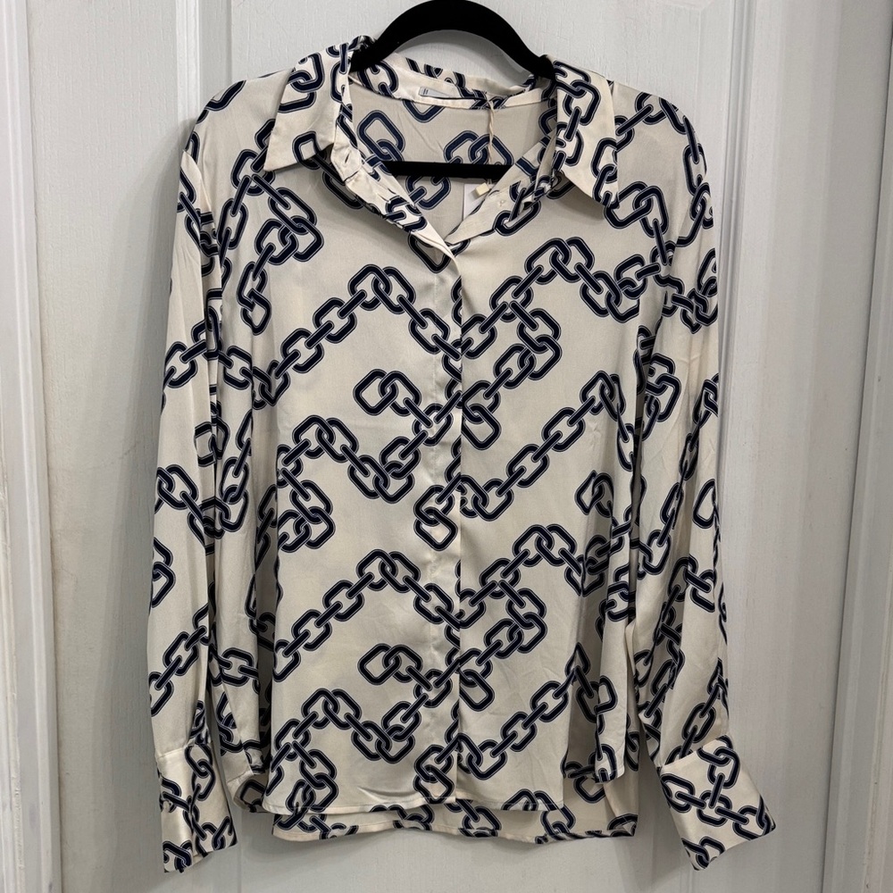 Mango Cream and Navy Chain Print Shirt